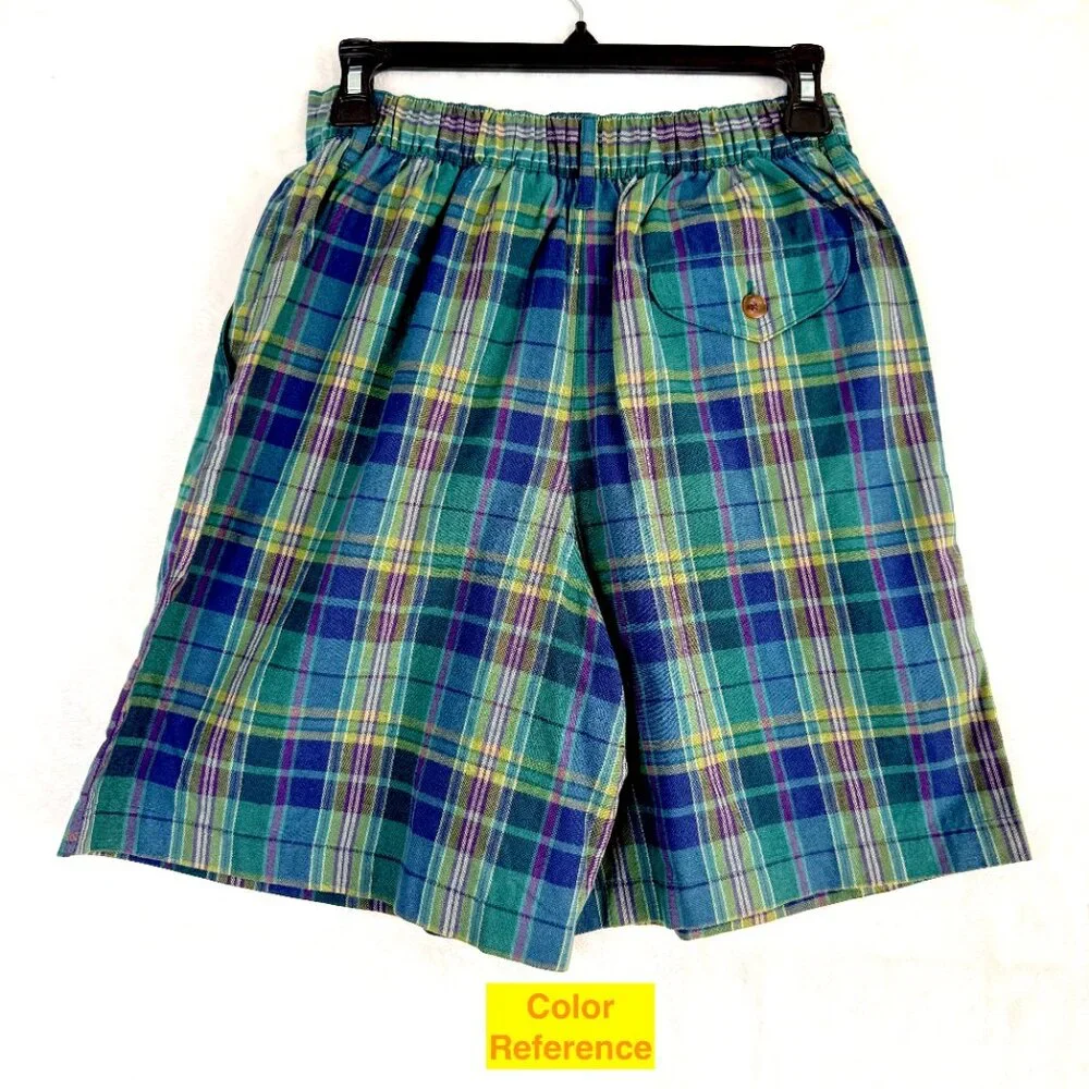 VTG KAREN SCOTT Plaid High Waist Pleated Bermuda Cotton Shorts 6 P Preppy Y2K